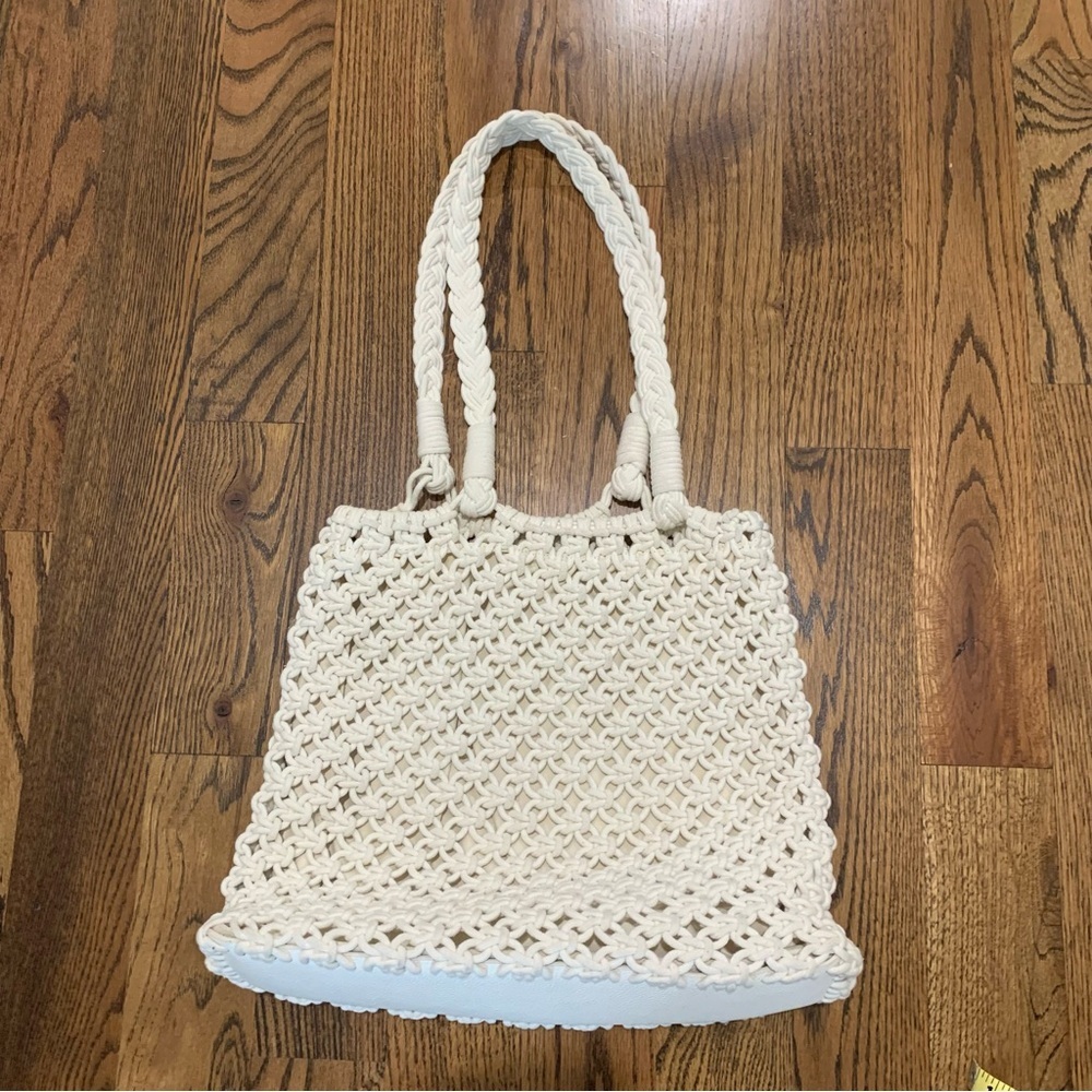 Talbots Crochet Hobo Style Lined Hand Bag Purse White Leather